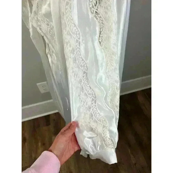 Vtg 80s 90s Diliar Made In Italy White Satin Nightgown Robe Set Lace Long Size M - Picture 5 of 16
